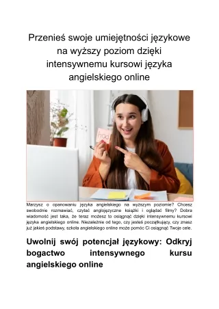 Przenieś swoje umiejętności językowe na wyższy poziom dzięki intensywnemu kursowi języka angielskiego online