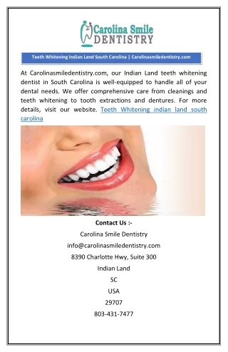 Teeth Whitening Indian Land South Carolina | Carolinasmiledentistry.com