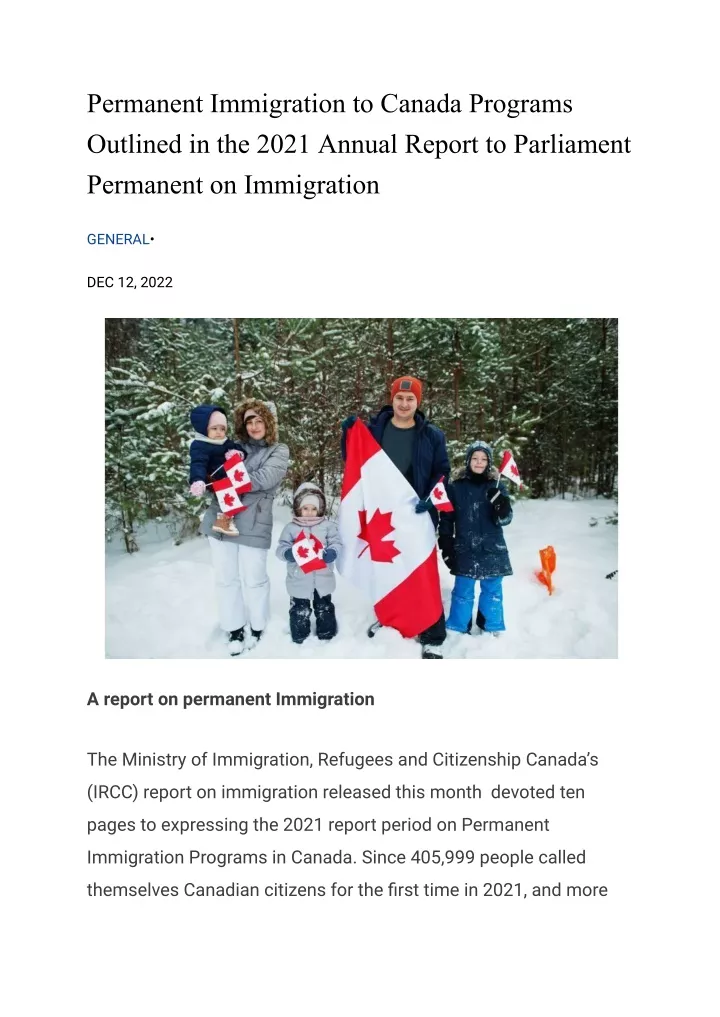 permanent immigration to canada programs outlined