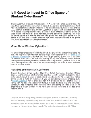 Is it Good to invest in Office Space of Bhutani Cyberthum