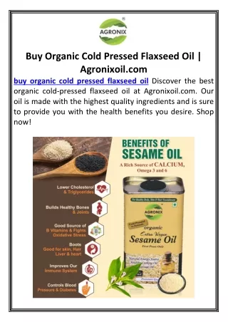Buy Organic Cold Pressed Flaxseed Oil | Agronixoil.com