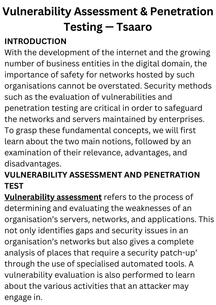 vulnerability assessment penetration testing