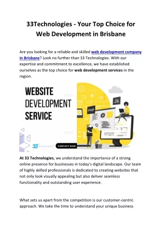 33Technologies - Your Top Choice for Web Development in Brisbane