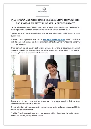 Pivoting Online with Bluehive Consulting through the PSG Digital Marketing Grant A Success Story