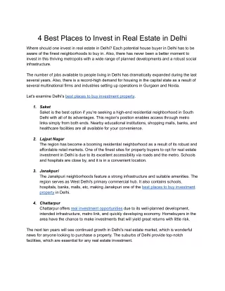 4 Best Places to Invest in Real Estate in Delhi .docx