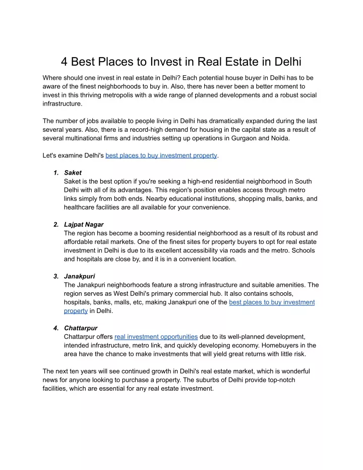 4 best places to invest in real estate in delhi