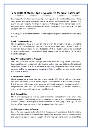 5 Benefits of Mobile App Development for Small Businesses