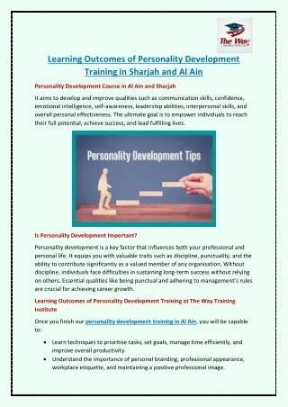 learning outcomes of personality development