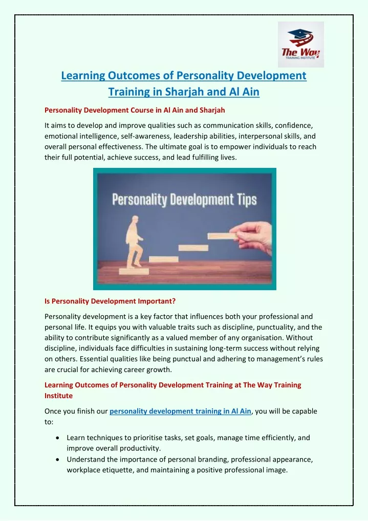 learning outcomes of personality development