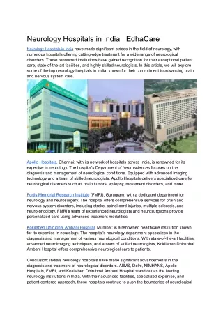 Neurology Hospitals in India | EdhaCare