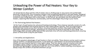 Unleashing the Power of Pad Heaters: Your Key to Winter Comfort