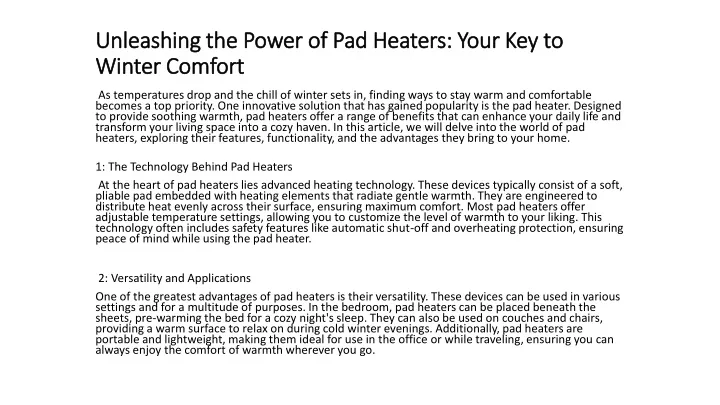 unleashing the power of pad heaters your key to winter comfort