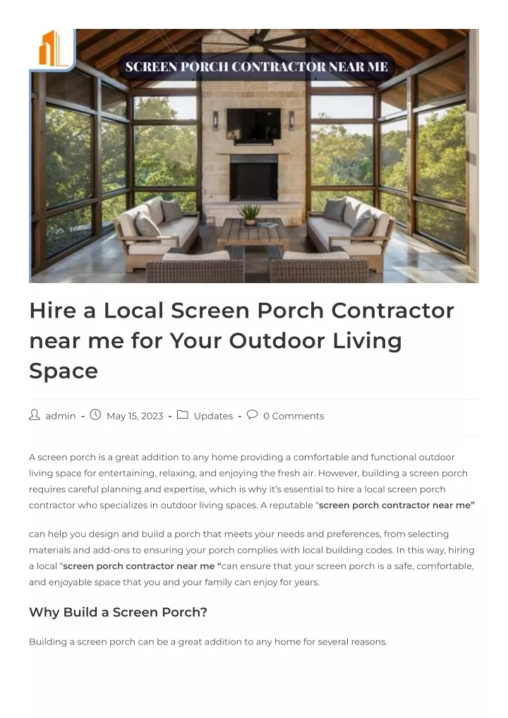 hire a local screen porch contractor near