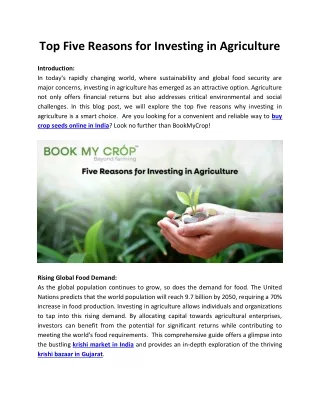 Top Five Reasons for Investing in Agriculture