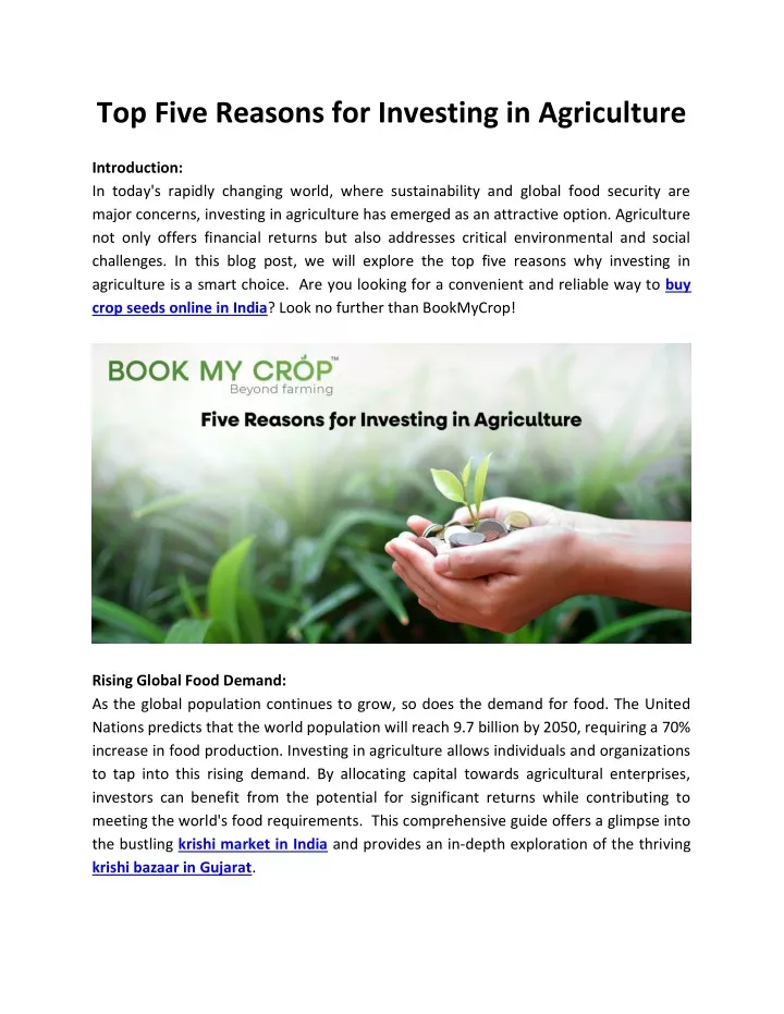 top five reasons for investing in agriculture