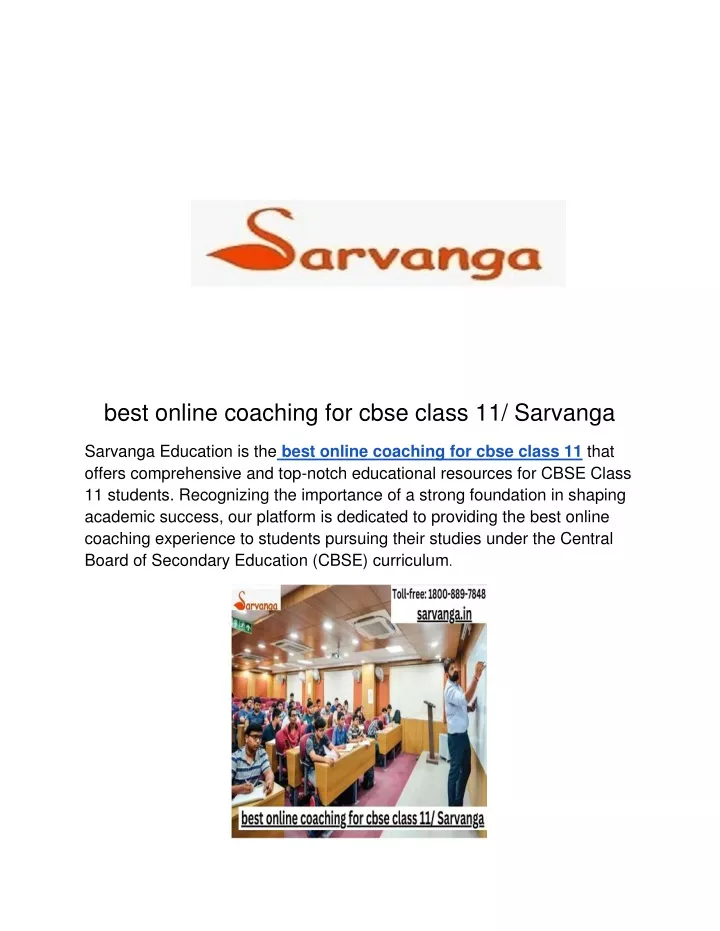 best online coaching for cbse class 11 sarvanga