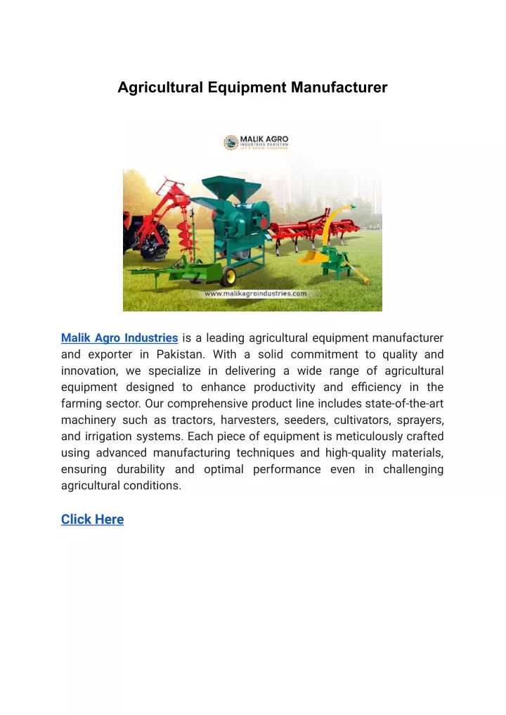 agricultural equipment manufacturer
