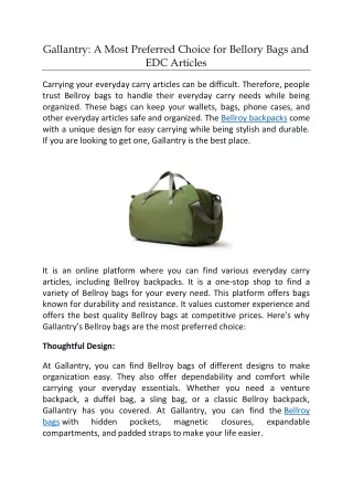 Gallantry A Most Preferred Choice for Bellory Bags and EDC Articles