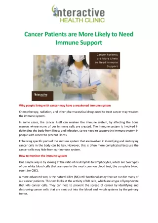 Cancer Patients are More Likely to Need Immune Support