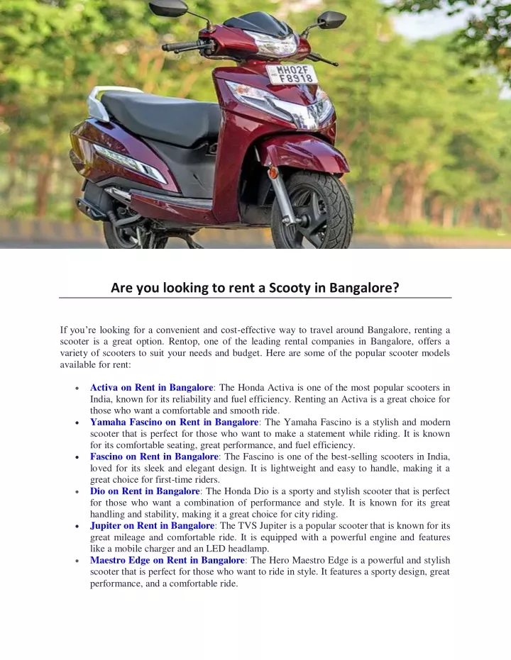 are you looking to rent a scooty in bangalore
