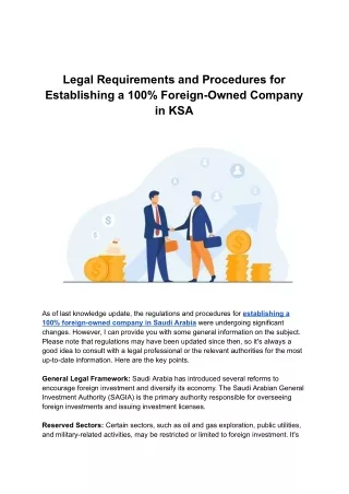 Legal Requirements & Procedures for Establishing a 100% Foreign-Owned Company in KSA