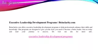 Executive Leadership Development Programs  Beinclarity.com