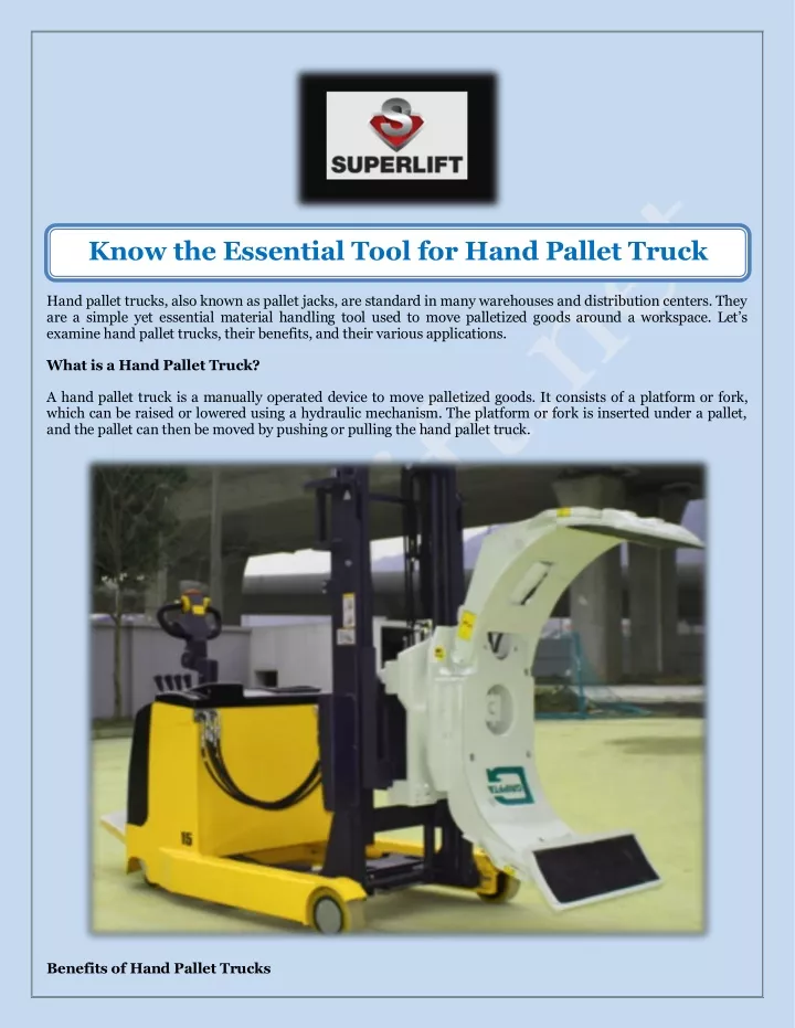 know the essential tool for hand pallet truck