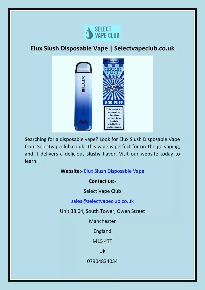 elux slush disposable vape selectvapeclub co uk