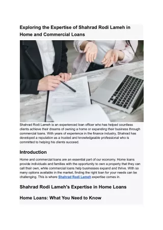 Exploring the Expertise of Shahrad Rodi Lameh in Home and Commercial Loans