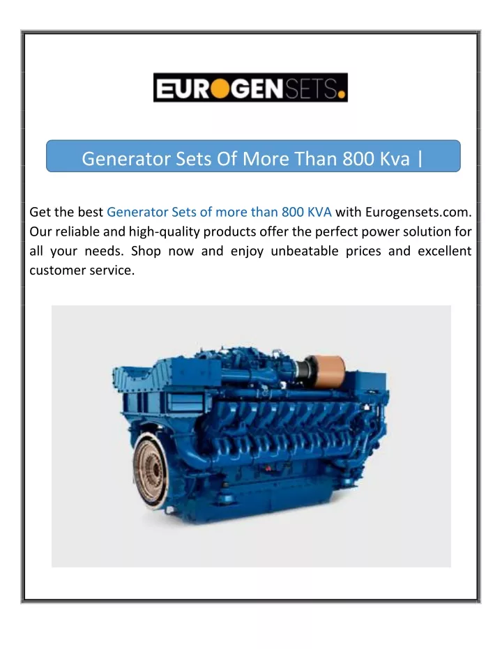 generator sets of more than 800 kva