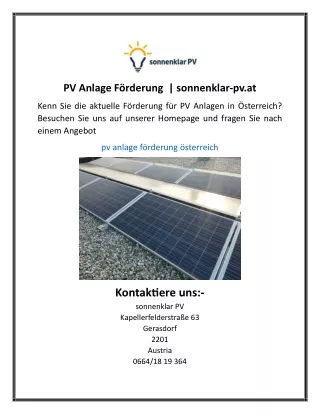 PV Anlage Förderung  sonnenklar-pv.at