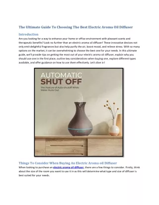 The Ultimate Guide To Choosing The Best Electric Aroma Oil Diffuser