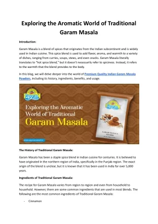 Exploring the Aromatic World of Traditional Garam Masala
