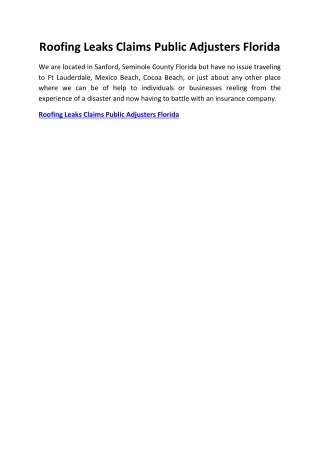 Roofing Leaks Claims Public Adjusters Florida