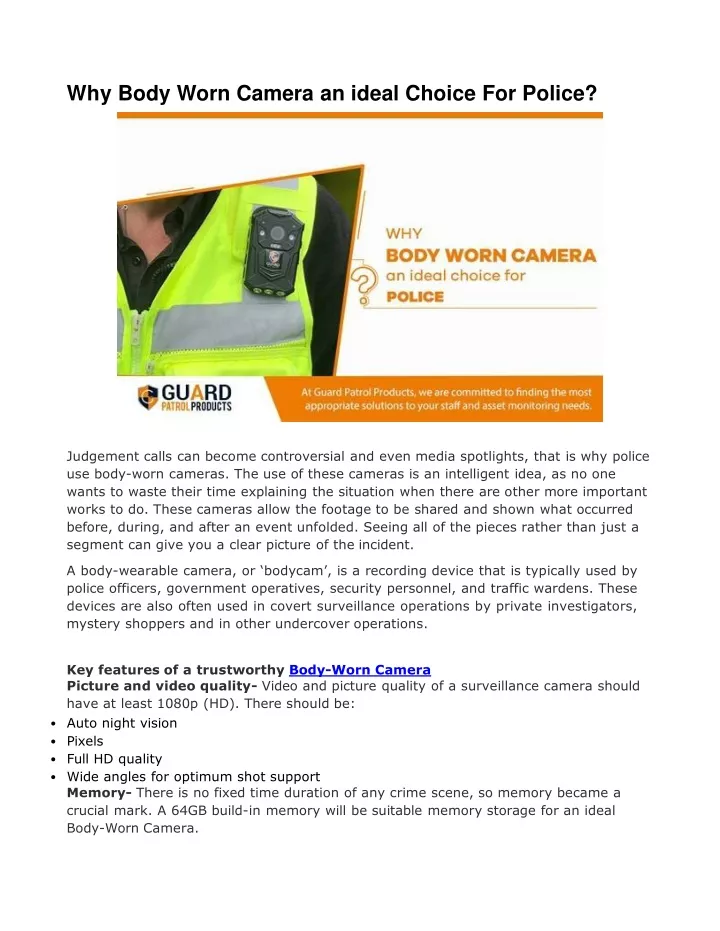 why body worn camera an ideal choice for police