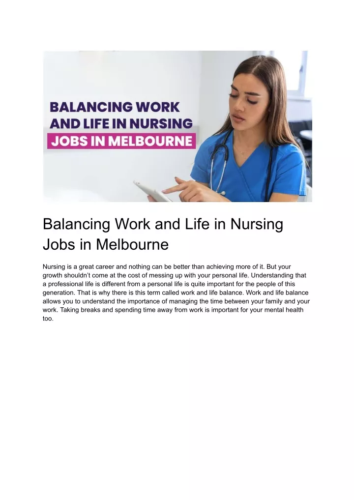 balancing work and life in nursing jobs