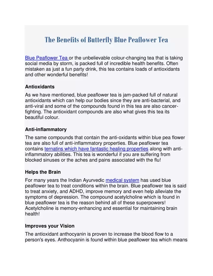 the benefits of butterfly blue peaflower tea