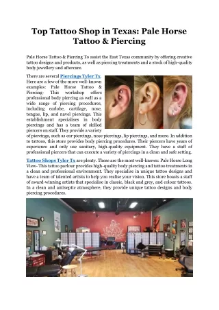 Top Tattoo Shop in Texas - Pale Horse Tattoo  Piercing