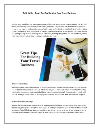 Zahir Vallie - Great Tips For Building Your Travel Business