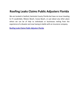 Roofing Leaks Claims Public Adjusters Florida