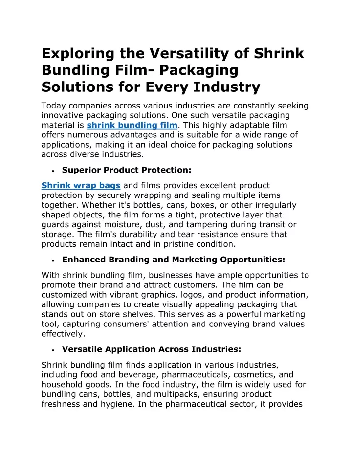 exploring the versatility of shrink bundling film