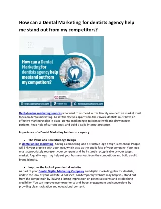 How can a Dental Marketing for dentists agency help me stand out from my competitors