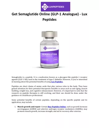Get Semaglutide Online (GLP-1 Analogue) - Lux Peptides