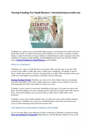 Startup Funding For Small Business Startmybusinesscredit.com