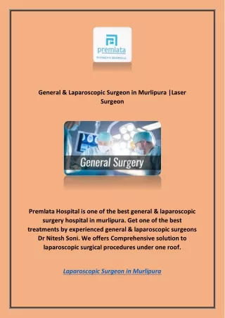 General & Laparoscopic Surgeon in Murlipura |Laser Surgeon