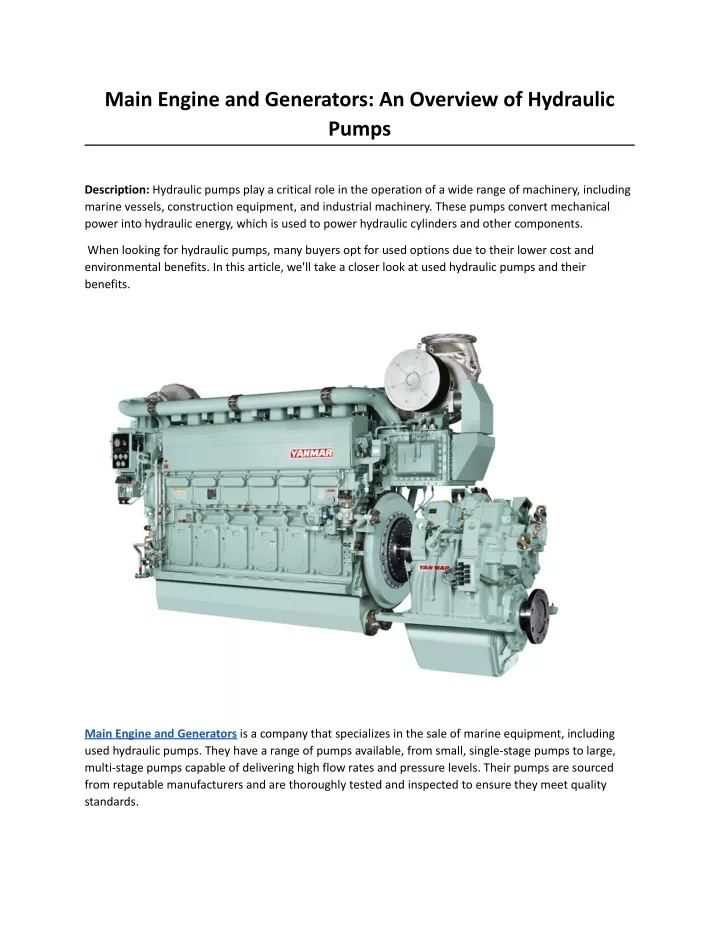 main engine and generators an overview