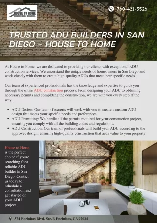 Trusted ADU Builders in San Diego - House to Home