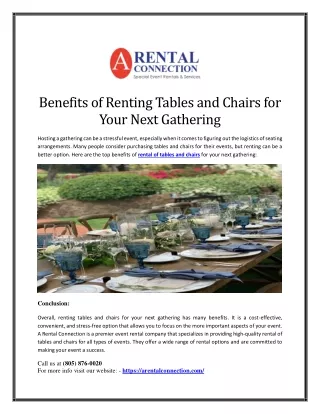 benefits of renting tables and chairs for your