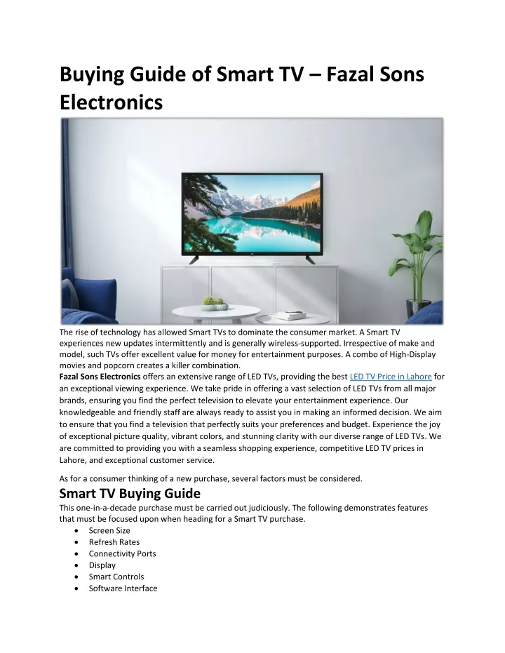 buying guide of smart tv fazal sons electronics