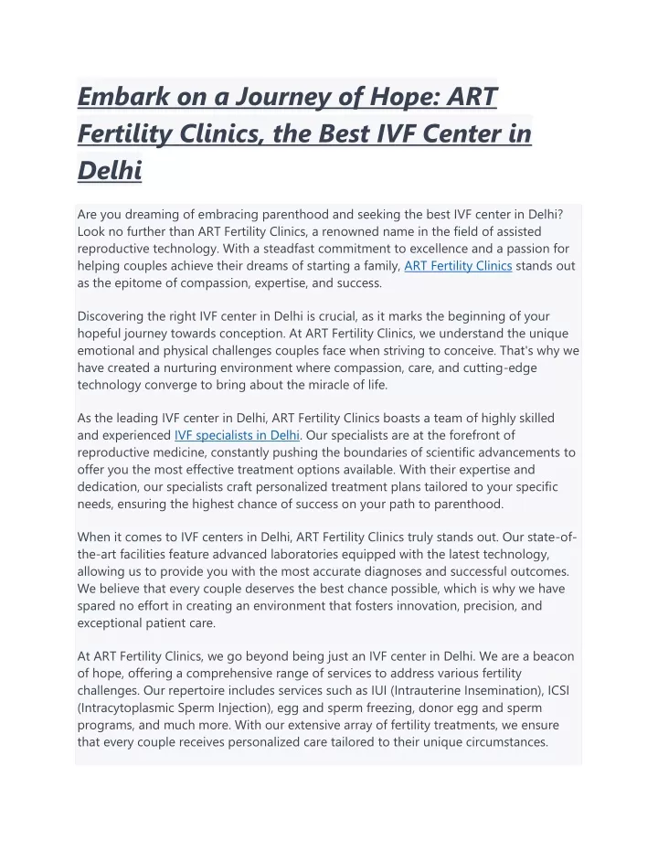 embark on a journey of hope art fertility clinics